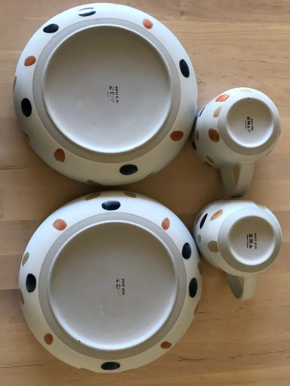 West Elm Stoneware Dining Set for Two - 2 mugs, 2 bowls